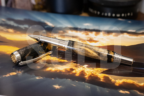 Buckeye Burl & Resin - Jr. Statesman Rhodium w/ 22k Gold Accents